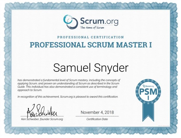 Professional Scrum Master Certification - SAMSNYDERJR.COM